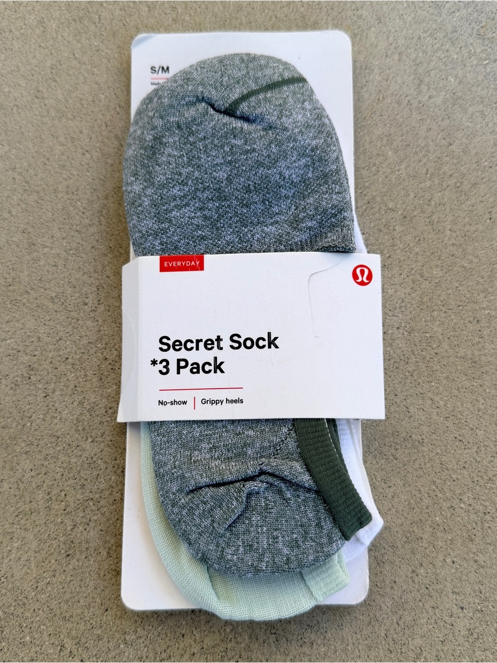 NWT Lululemon Secret No-show Sock 3-Pack S/M Grippy Heels